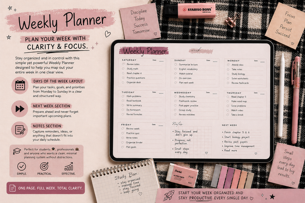 study nood - weekly planner